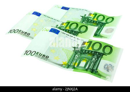 300 Euro Geldscheine auf weissem Hintergrund Stockfoto
