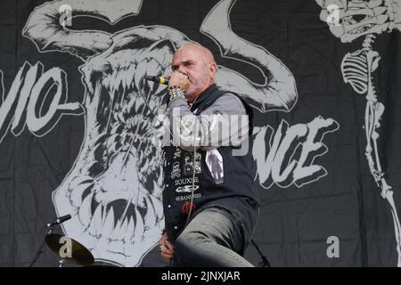 Catton Park, Großbritannien, 14. August 2022, Violence tritt auf der Hauptbühne des Bloodstock Open Air Festivals auf. Kredit: Will Tudor/Alamy Live Nachrichten Stockfoto