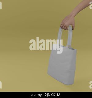 Hand tragen weiße Ledertasche für Vorlage mockup Produkt. 3D Abbildung. Stockfoto