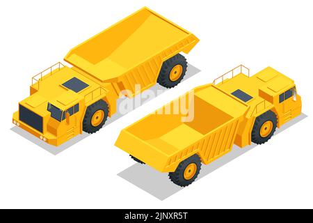 Isometric Mine Muldenkipper, Dumper. Unterirdischer Lkw ist ein unterirdischer Lkw mit einer Tonne von 20 Tonnen für kleine bis mittlere unterirdische Einsätze und Stock Vektor