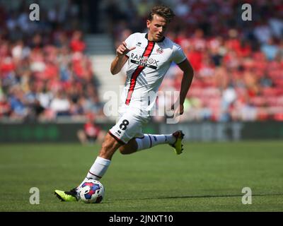 Middlesbrough, Großbritannien. 14.. August 2022. Sander Berge von Sheffield United während des Sky Bet Championship-Spiels zwischen Middlesbrough und Sheffield United im Riverside Stadium, Middlesbrough, am Sonntag, 14.. August 2022. (Kredit: Michael Driver | MI Nachrichten) Kredit: MI Nachrichten & Sport /Alamy Live Nachrichten Stockfoto