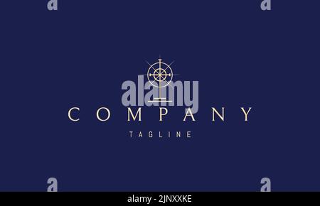 Vektor goldenes Logo, auf dem ein abstraktes Bild eines religiösen Kreuzes mit einem leuchtenden Stern in ihm. Stock Vektor