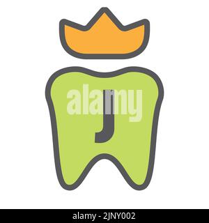 Dental Logo Design auf Buchstabe J Krone Symbol. Zahnpflege Logo-Zeichen, Klinik Zahn König Logo-Design Mit Luxus-Vektor-Vorlage Stock Vektor