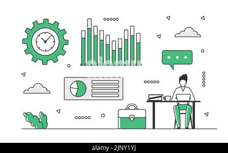 Diagramme zur Entwicklung der Finanzmarkttrends. Asset Marketplace Analytics und Trend Vector monokolor Illustration Stock Vektor