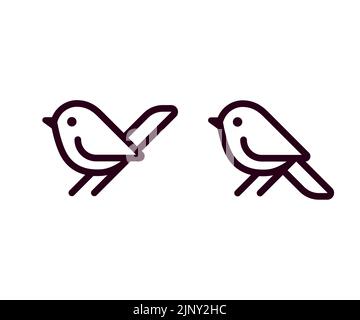 Kleine Vogel-Ikone, einfache Cartoon-Linie Art. 2 Versionen mit Schwanz auf und ab. Minimales Logo-Design-Element, Vektordarstellung. Stock Vektor