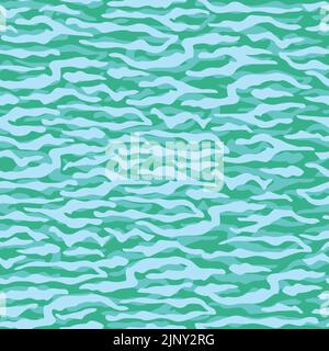 Nahtlose militärische Textur - Tarnung. Muster zum Thema Meer mit Wellen. Wildes Tiermuster des blauen Tigers. Stock Vektor