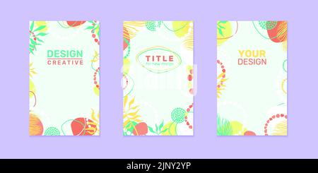 Modernes Set mit Überzügen mit tropischem Blumenmuster, minimalistisches Design. Bunte exotische Hintergrund, Vektor-Illustration. Vector Sommer, Herbst, Frühling Blätter bedecken Stock Vektor