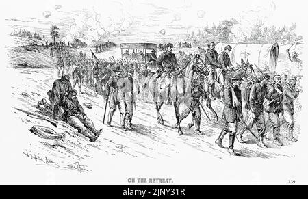 Auf dem Rückzug - Eine besiegte Armee. Zweiter Battle of Bull Run, August 1862. Illustration des amerikanischen Bürgerkriegs des 19.. Jahrhunderts von Edwin Forbes Stockfoto