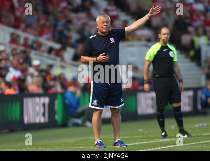 Middlesbrough, Großbritannien. 14.. August 2022. Middlesbrough Chris Wilder während des Sky Bet Championship-Spiels zwischen Middlesbrough und Sheffield United im Riverside Stadium, Middlesbrough, am Sonntag, 14.. August 2022. (Kredit: Michael Driver | MI Nachrichten) Kredit: MI Nachrichten & Sport /Alamy Live Nachrichten Stockfoto