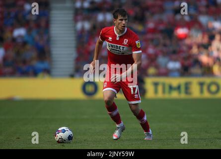 Middlesbrough, Großbritannien. 14.. August 2022. Paddy McNair von Middlesbrough während des Sky Bet Championship-Spiels zwischen Middlesbrough und Sheffield United im Riverside Stadium, Middlesbrough, am Sonntag, den 14.. August 2022. (Kredit: Michael Driver | MI Nachrichten) Kredit: MI Nachrichten & Sport /Alamy Live Nachrichten Stockfoto