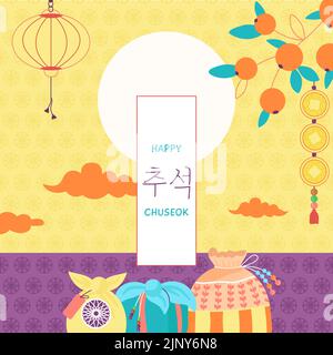 Chuseok Poster mit koreanischen Präsentieren Taschen. Herbstfest Bannerdesign, traditionelle asiatische Kulturkarte. Werbung im orientalischen Stil, asien fallen anständige Vektor Stock Vektor