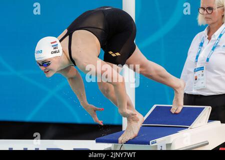 Rom, Italien. 14. August 2022. ROM, ITALIEN - 14. AUGUST: Tessa Giele aus den Niederlanden während des Women's 100m Butterfly beim European Aquatics Roma 2022 im Stadio del Nuoto am 14. August 2022 in Rom, Italien (Foto von Nikola Krstic/Orange Picics) NOCNSF Credit: Orange Pics BV/Alamy Live News Stockfoto