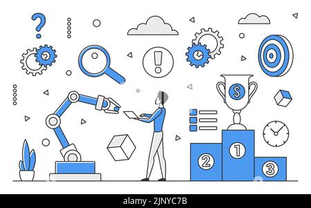 Automatisierungstechnik. Durchführung autonomer Maschinen und innovative Workflow monokolor Vektor Illustration Stock Vektor