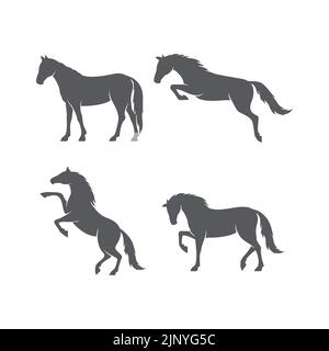 Set von Pferd realistische Silhouette Logo-Design. Pferdepiktogramm. Seitenansicht des Pferdedesigns. Vektorgrafik Stock Vektor