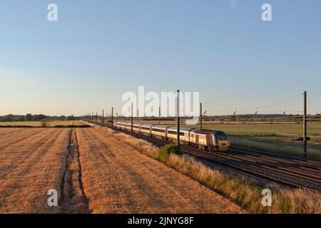 Crosscountry-Züge Hochgeschwindigkeitszug (Intercity 125) auf der East Coast Mainline, vier Gleise nördlich von Thirsk Stockfoto