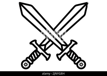 Gekreuzte Schwerter Symbol. Kampf mit Nahkampfwaffen. Flache Vektor-Illustration. Stock Vektor