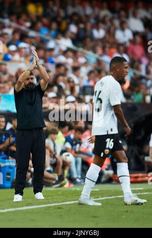 Valencia, Spanien. . 14. August 2022. Spanische La Liga: Valencia CF / FC Girona. Quelle: Saolab/Alamy Live News Stockfoto