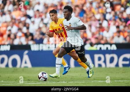 Valencia, Spanien. . 14. August 2022. Spanische La Liga: Valencia CF / FC Girona. Thierry Correia von Valencia CF Credit: Saolab/Alamy Live News Stockfoto