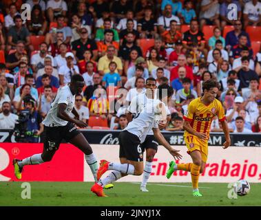 Valencia, Spanien. 14. August 2022. La Liga Spanisches Fußballspiel La Liga Valencia vs Girona im Mestalla Stadion, Valencia 14 August, 2022 900/Cordon Pressequelle: CORDON PRESS/Alamy Live News Stockfoto