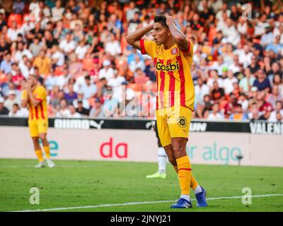 Valencia, Spanien. 14. August 2022. La Liga Spanisches Fußballspiel La Liga Valencia vs Girona im Mestalla Stadion, Valencia 14 August, 2022 900/Cordon Pressequelle: CORDON PRESS/Alamy Live News Stockfoto