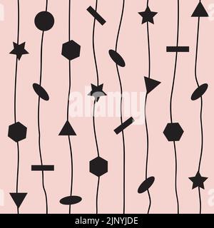 Nahtlose geometrische Objektmuster-Textur. Geometrischer Hintergrund mit Elementen einer dreieckigen, runden, Stern, Form. Stock Vektor