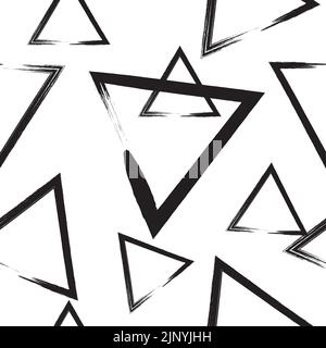 Nahtloses schwarz-weißes geometrisches Muster aus Dreiecken mit Handpinsel-Tinte. Monochrome, kreative Textur. Vektorhintergrund. Stock Vektor