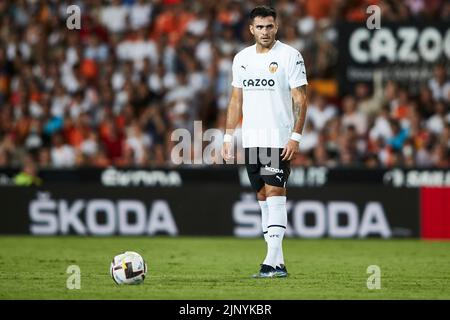 Valencia, Spanien. . 14. August 2022. Spanische La Liga: Valencia CF / FC Girona. Maxi Gomez von Valencia CF Credit: Saolab/Alamy Live News Stockfoto