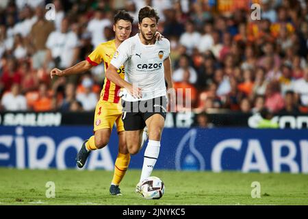 Valencia, Spanien. . 14. August 2022. Spanische La Liga: Valencia CF / FC Girona. Nico Gonzalez von Valencia CF Credit: Saolab/Alamy Live News Stockfoto