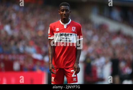 Middlesbrough, Großbritannien. 14.. August 2022. Isaiah Jones von Middlesbrough während des Sky Bet Championship-Spiels zwischen Middlesbrough und Sheffield United im Riverside Stadium, Middlesbrough, am Sonntag, 14.. August 2022. (Kredit: Michael Driver | MI Nachrichten) Kredit: MI Nachrichten & Sport /Alamy Live Nachrichten Stockfoto