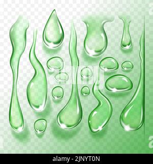 Set von Wassertropfen auf transparentem Hintergrund. Vektorgrafik. Stock Vektor