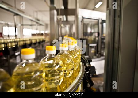 Fabrik für die Herstellung von Speiseölen. Flacher DOFF. Ukraine Stockfoto