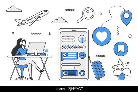 Online-App für Flugbuchungen. Kauf von Flugtickets, Planung Urlaub Vektor monokolor Illustration Stock Vektor