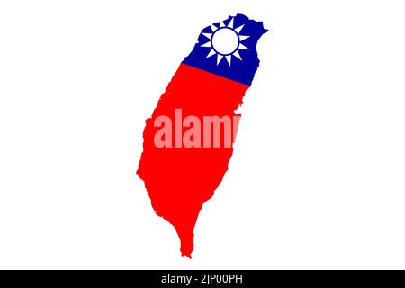 Defokussieren Sie die Flagge Taiwans, die offiziellen Farben und das richtige Verhältnis. Flagge Taiwans. Taiwan-Karte. Demokratie. Weißer Hintergrund. Krieg zwischen China und Ta Stockfoto