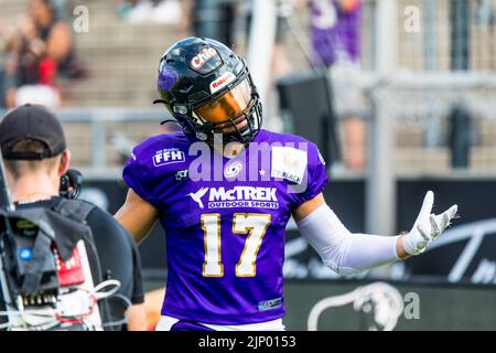 Frankfurt, Deutschland. 14. August 2022. European League of Football: Vienna Vikings bei der Frankfurt Galaxy. Frankfurt Galaxy - WR # 17 Reece Horn Credit: Frank Baumert/Alamy Live News Stockfoto