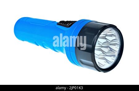 Elektrische Taschenlampe auf weißem Hintergrund. Stockfoto