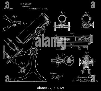 1886 vintage Mikroskop Patent Art Stock Vektor