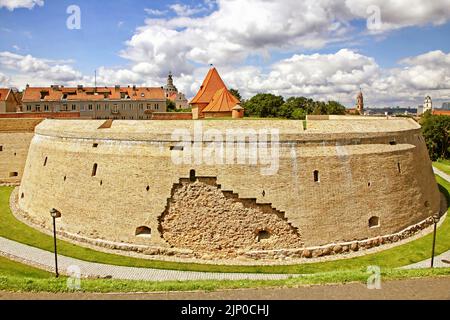 Die Bastion der Verteidigungsmauern von Vilnius, Litauen. Die Festungsstruktur wurde im 17. Jahrhundert erbaut. Der Teil der Verteidigungsmauer um Vilni Stockfoto