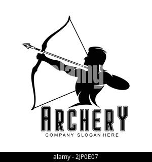 Athene Minerva Silhouette mit Royal Archer Logo Design Stock Vektor