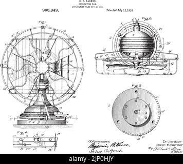 1910 vintage oszillierende Fan Patentkunst Stock Vektor