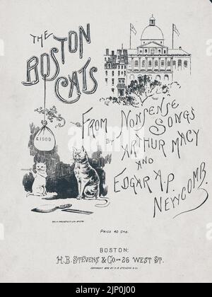 The Boston Cats, komponiert von Edgar Allan Poe Newcomb, Lyrics von Arthur Macy, Published by H. B. Stevens (1890) Notencover Stockfoto