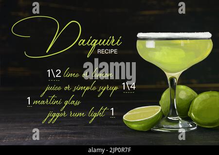 Ein Glas leckeren Daiquiri-Cocktail auf dunklem Holzhintergrund Stockfoto