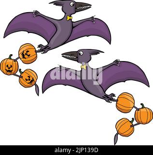 pterodactyl mit Kürbissen am Schwanz Stock Vektor