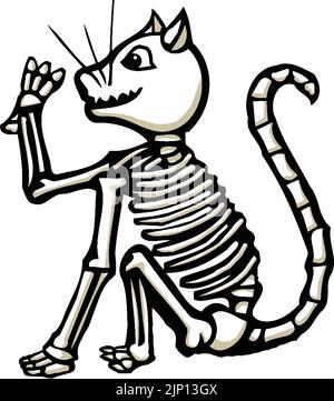 Cartoon Skelett Katze sitzen Stock Vektor