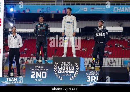 Championship Podium, James Ian, Teamchef des Mercedes-Benz EQ Formel E Teams, Evans Mitch (nzl), Jaguar TCS Racing, Jaguar I-Type 5, Vandoorne Stoffel (bel), Mercedes-EQ Silver Arrow 02, Mortara Edoardo (SWI), ROKIT Venturi Racing, Mercedes-EQ Silver Arrow 02, Portrait während des Seoul ePrix 2022, 10. Treffen der ABB FIA Formel E Weltmeisterschaft 2021-22, auf dem Seoul Street Circuit vom 12. Bis 14. August in Seoul, Südkorea - Foto: Julien Delfosse/DPPI/LiveMedia Stockfoto