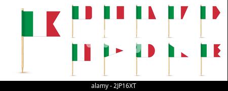 Italien Zahnstocherflagge isoliert auf Holzstab mit weißem Papier. Realistische kleine Zahnstocher für das Mittagessen. Vektor-Cocktail-Dekoration Stock Vektor