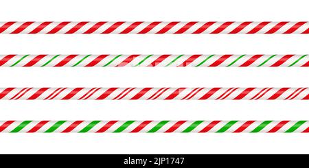 Weihnachten Zuckerrohr geradlinige Grenze mit rot und grün gestreift. Weisse Linie mit gestreiftem Lutscher-Dessin. Weihnachtselement Stock Vektor