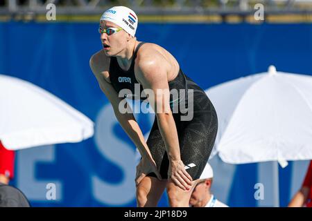 Rom, Italien. 15. August 2022. ROM, ITALIEN - 15. AUGUST: Valerie van Roon aus den Niederlanden während der Frauen-Kür 50m beim European Aquatics Roma 2022 im Stadio del Nuoto am 15. August 2022 in Rom, Italien (Foto von Nikola Krstic/Orange Picles) NOCNSF Credit: Orange Pics BV/Alamy Live News Stockfoto