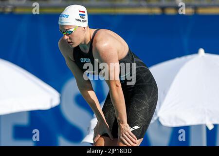 Rom, Italien. 15. August 2022. ROM, ITALIEN - 15. AUGUST: Valerie van Roon aus den Niederlanden während der Frauen-Kür 50m beim European Aquatics Roma 2022 im Stadio del Nuoto am 15. August 2022 in Rom, Italien (Foto von Nikola Krstic/Orange Picles) NOCNSF Credit: Orange Pics BV/Alamy Live News Stockfoto