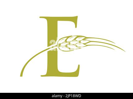 Buchstabe E Landwirtschaft Logo Landwirtschaft Zeichen. Agrarlogo mit Alphabet-E-Vorlagen-Vektorsymbol Stock Vektor