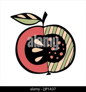 Apple Doodle Hand gezeichnet Färbung , Logo Symbol Silhouette, eine Nahaufnahme, isoliert, weißer Hintergrund. Vektorgrafik Stock Vektor